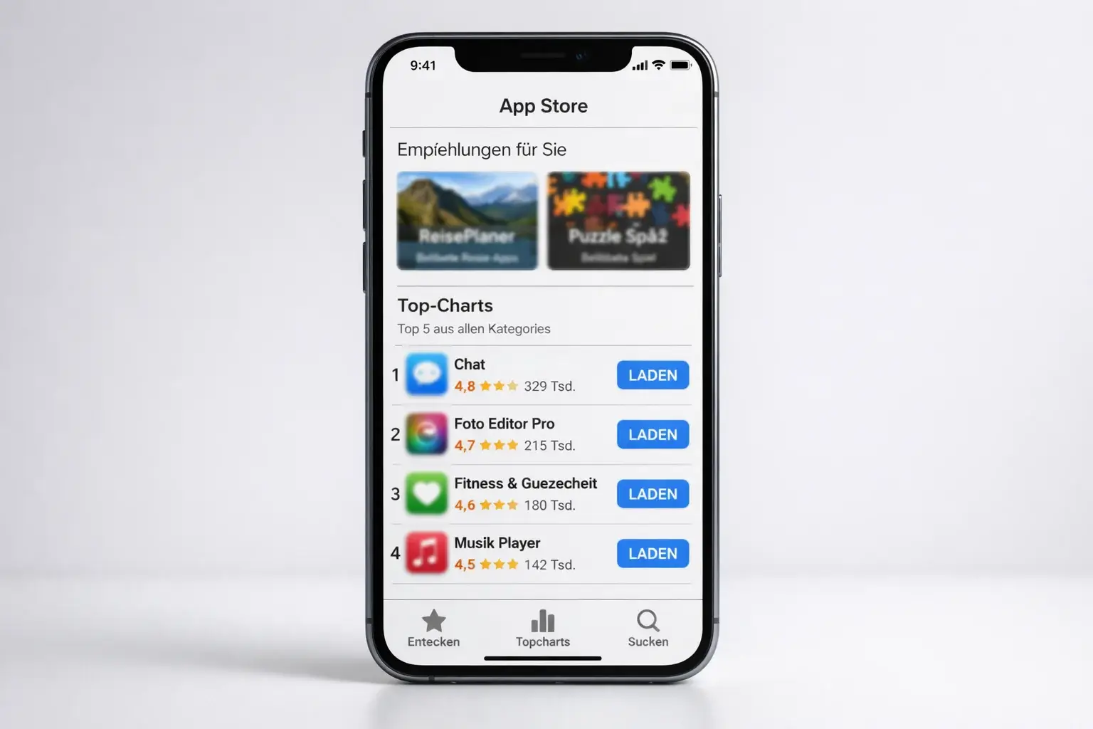 App-Store-Oberfläche auf einem Smartphone-Bildschirm