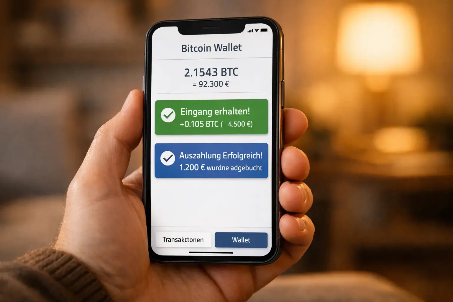 Bitcoin-Auszahlung auf Smartphone-Wallet