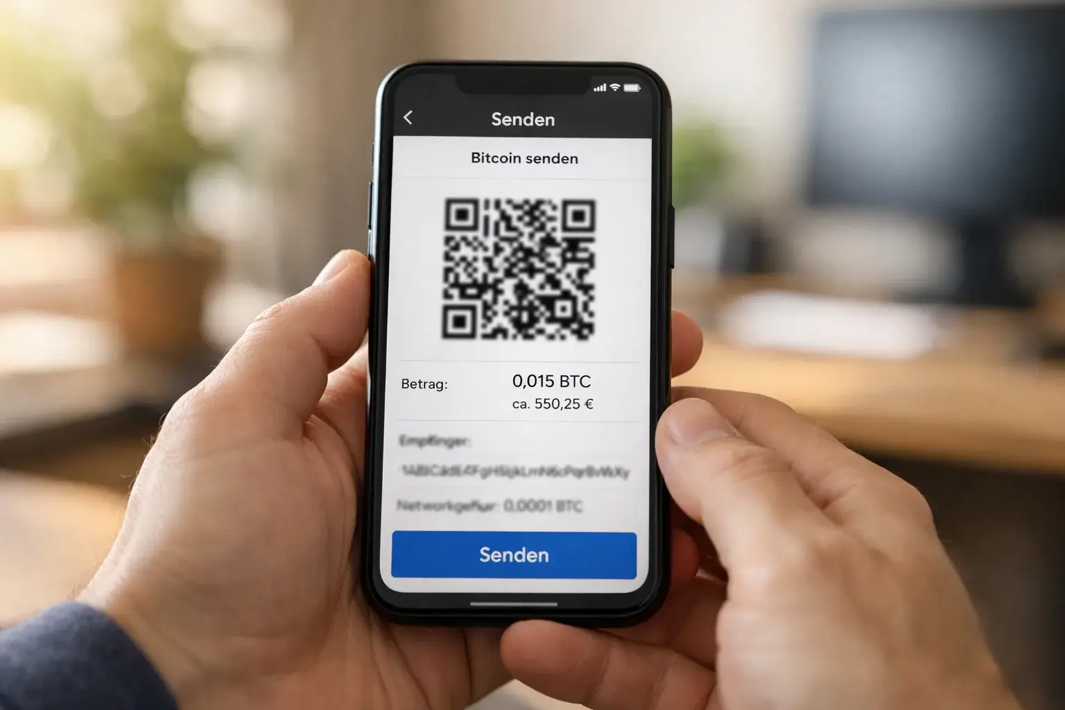 Bitcoin-Transaktion auf einem Smartphone-Display