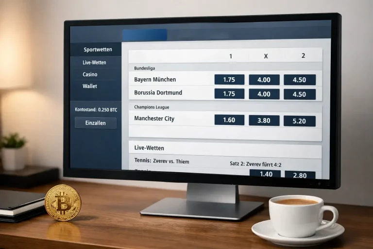 Seriöser Bitcoin Wettanbieter auf einem modernen Bildschirm