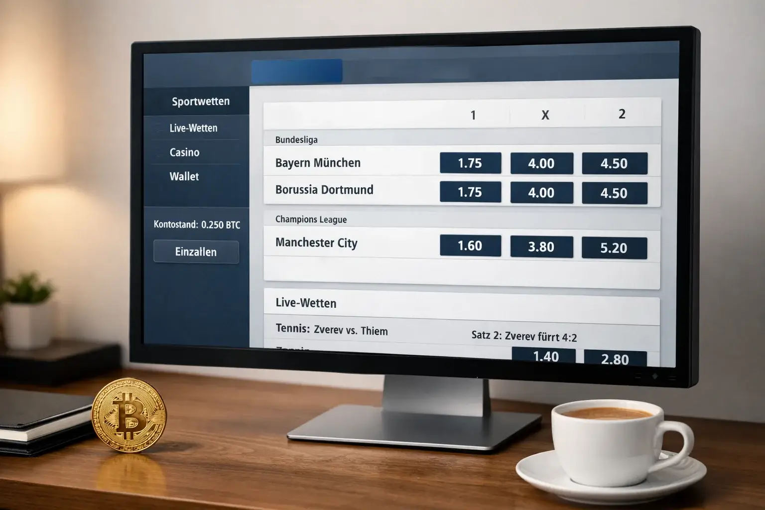 Seriöser Bitcoin Wettanbieter auf einem modernen Bildschirm