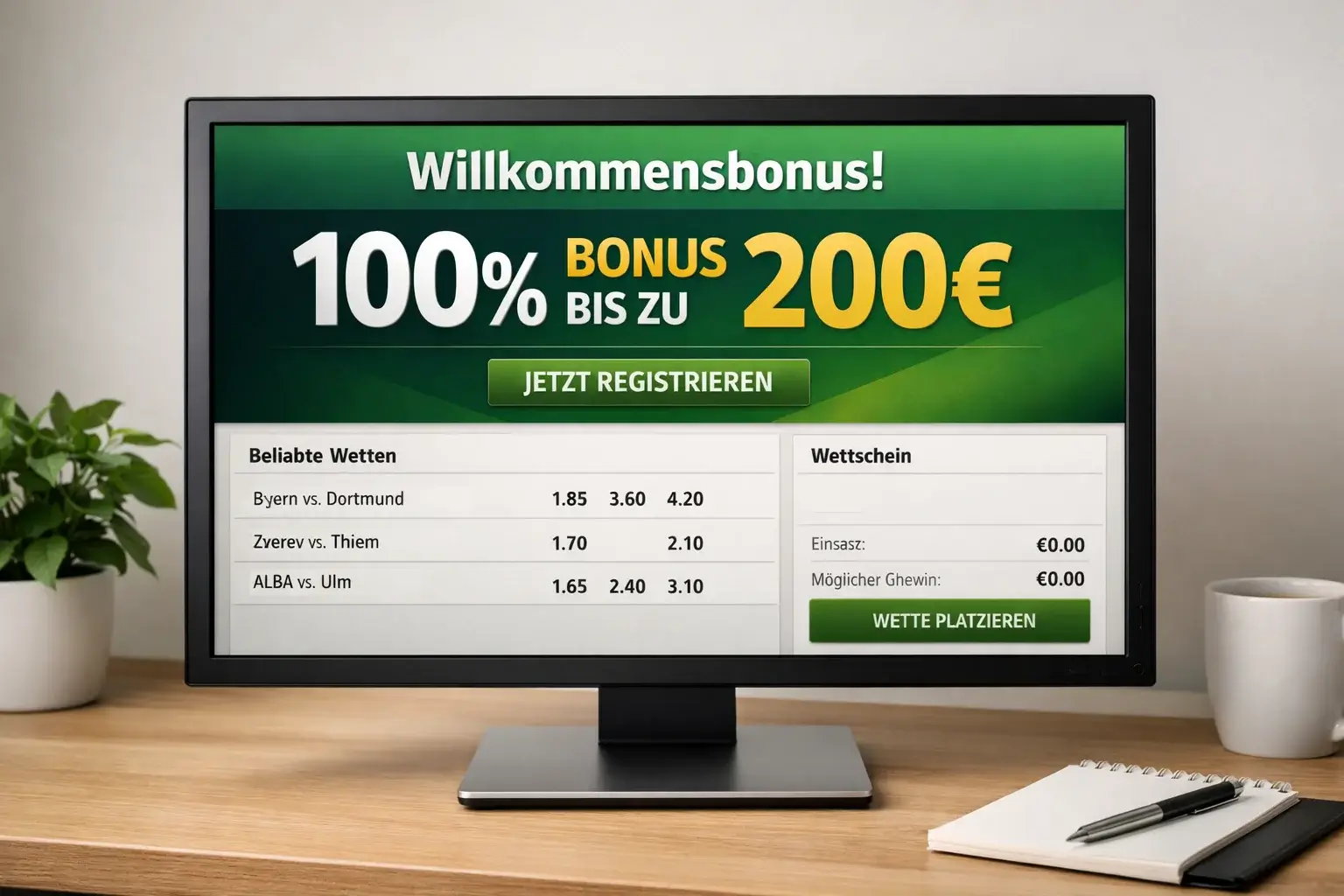 Attraktives Bonusangebot auf einem Bildschirm