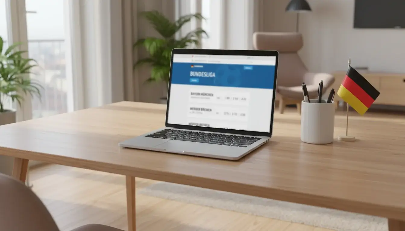 Deutsche Flagge und Laptop mit Sportwetten-Website