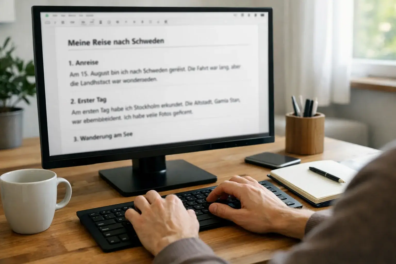 Person dokumentiert eigene Wetterfahrungen am Computer