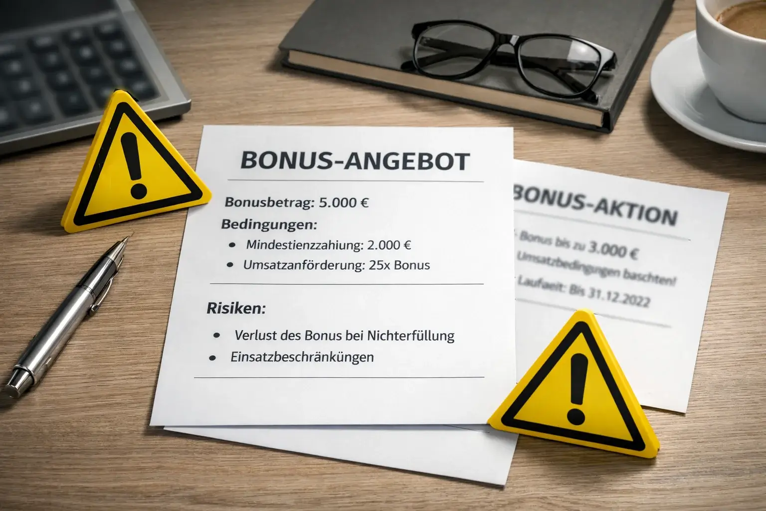 Warnschilder symbolisieren Fallstricke bei Bonusangeboten