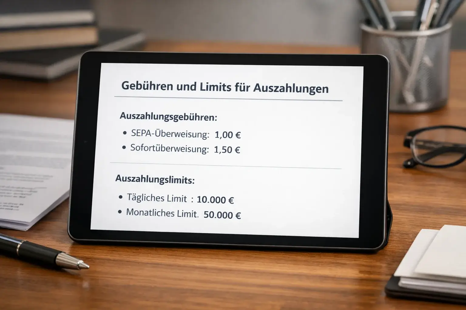 Übersicht über Auszahlungsgebühren und Limits