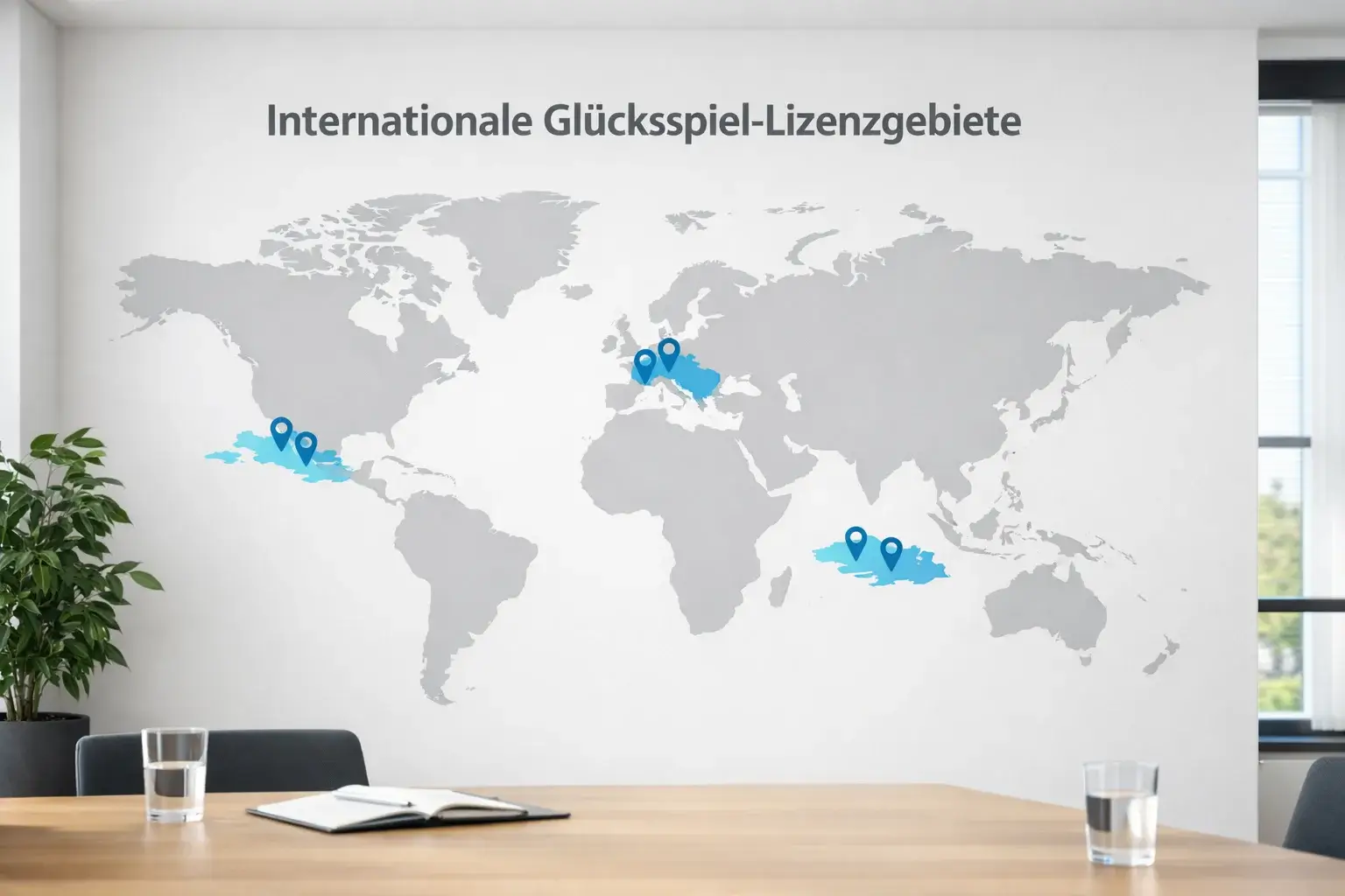 Weltkarte mit markierten Glücksspiel-Lizenzjurisdiktionen