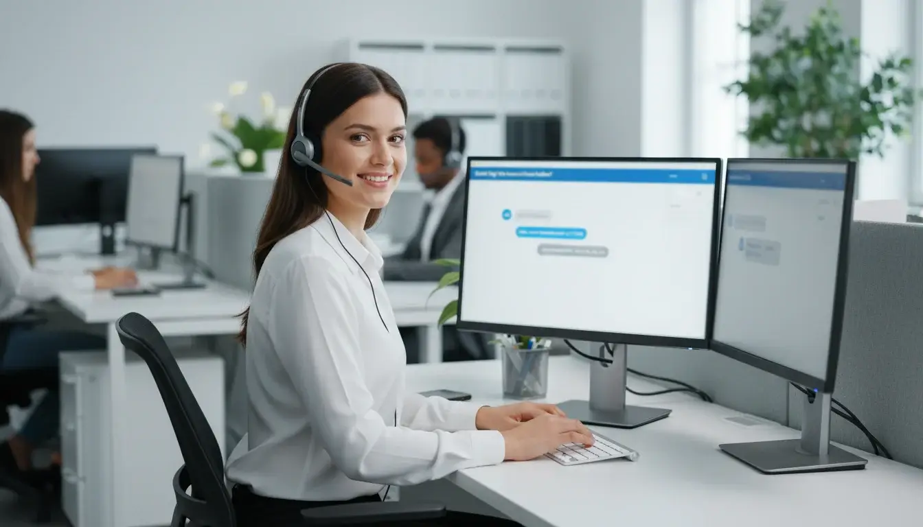 Kundensupport-Mitarbeiter beantwortet Anfragen im Live-Chat