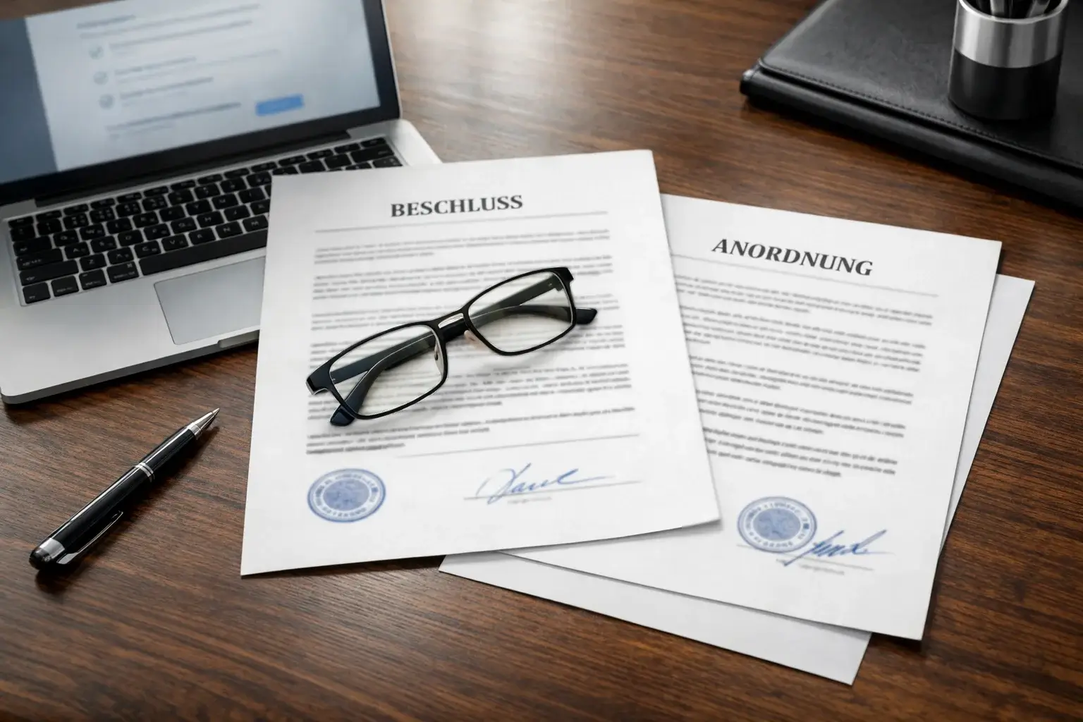 Offizielle Glücksspiellizenz-Dokumente auf einem Schreibtisch mit Laptop