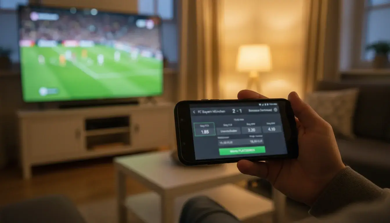 Smartphone mit geöffneter Sportwetten-App in der Hand