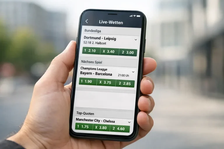 Smartphone mit Sportwetten-App in der Hand
