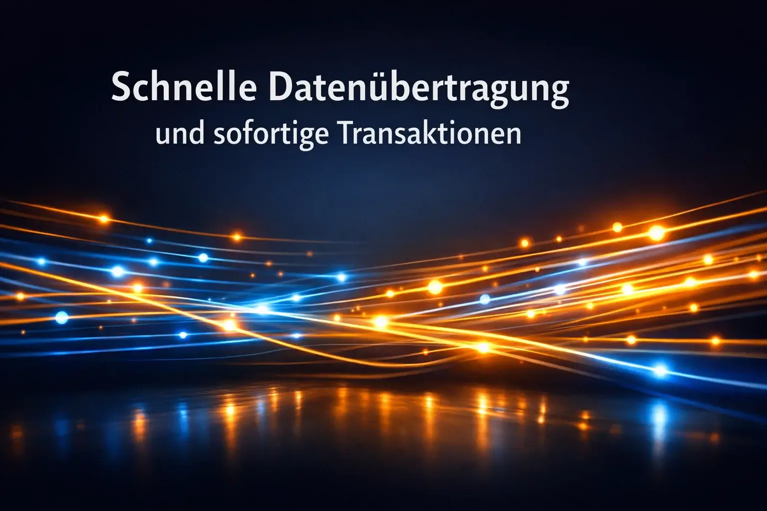 Abstrakte Darstellung einer schnellen digitalen Transaktion mit leuchtenden Verbindungslinien