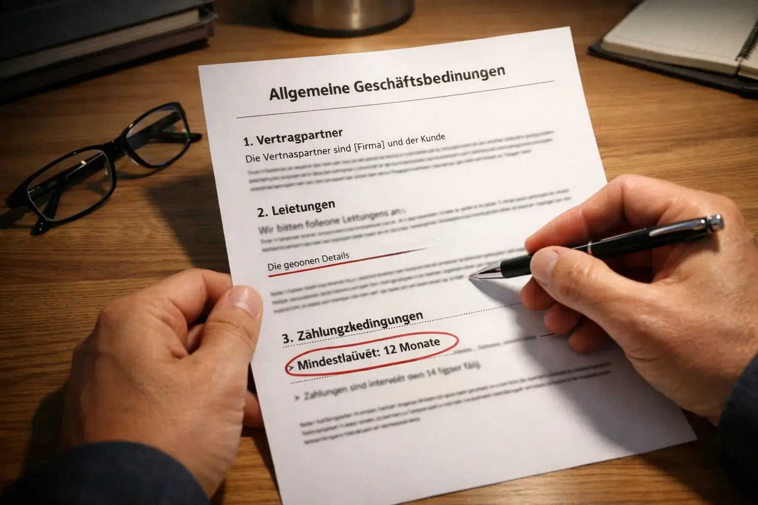 Dokument mit Bonusbedingungen wird gelesen