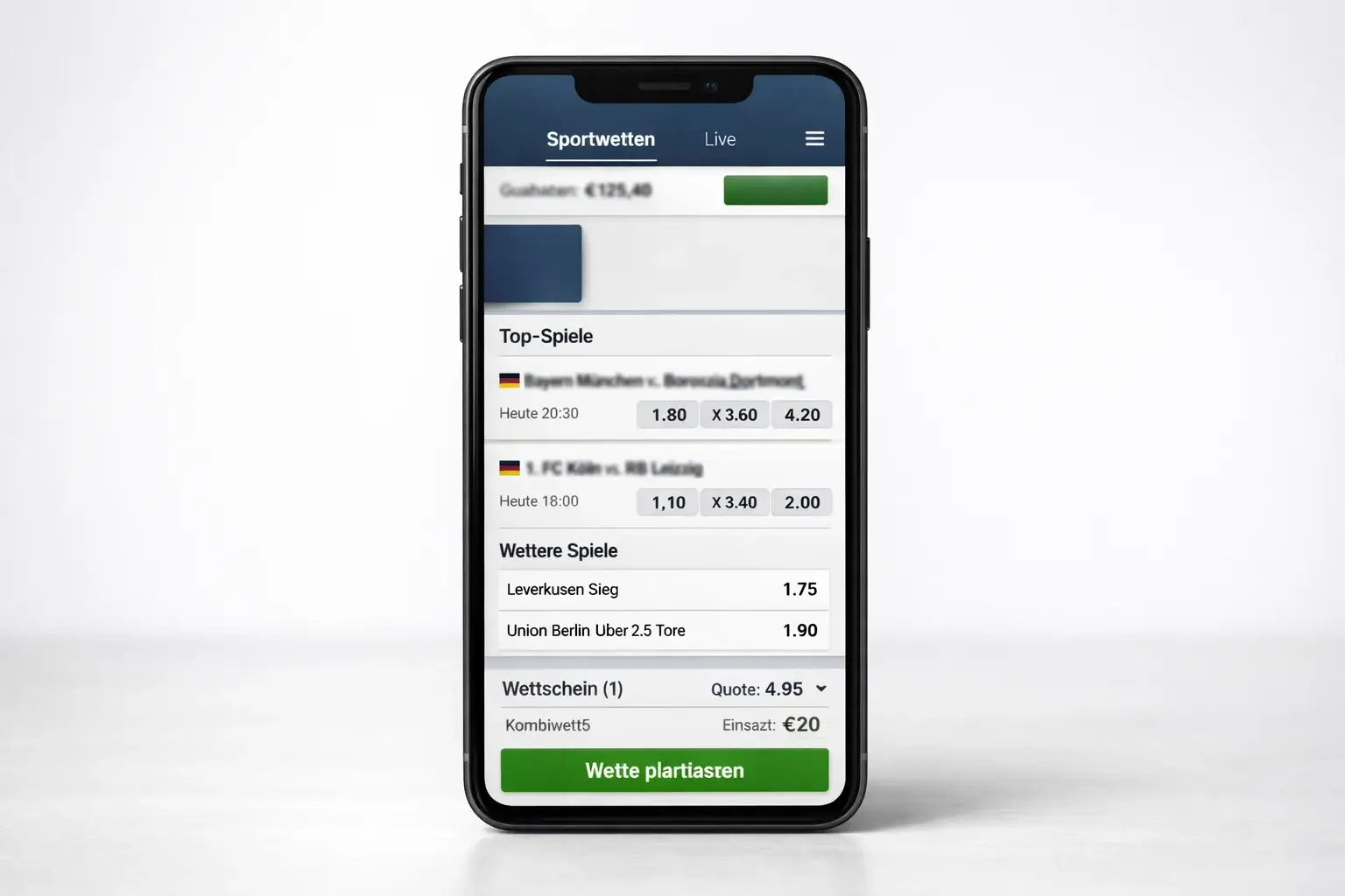 Moderne Benutzeroberfläche einer Wett-App