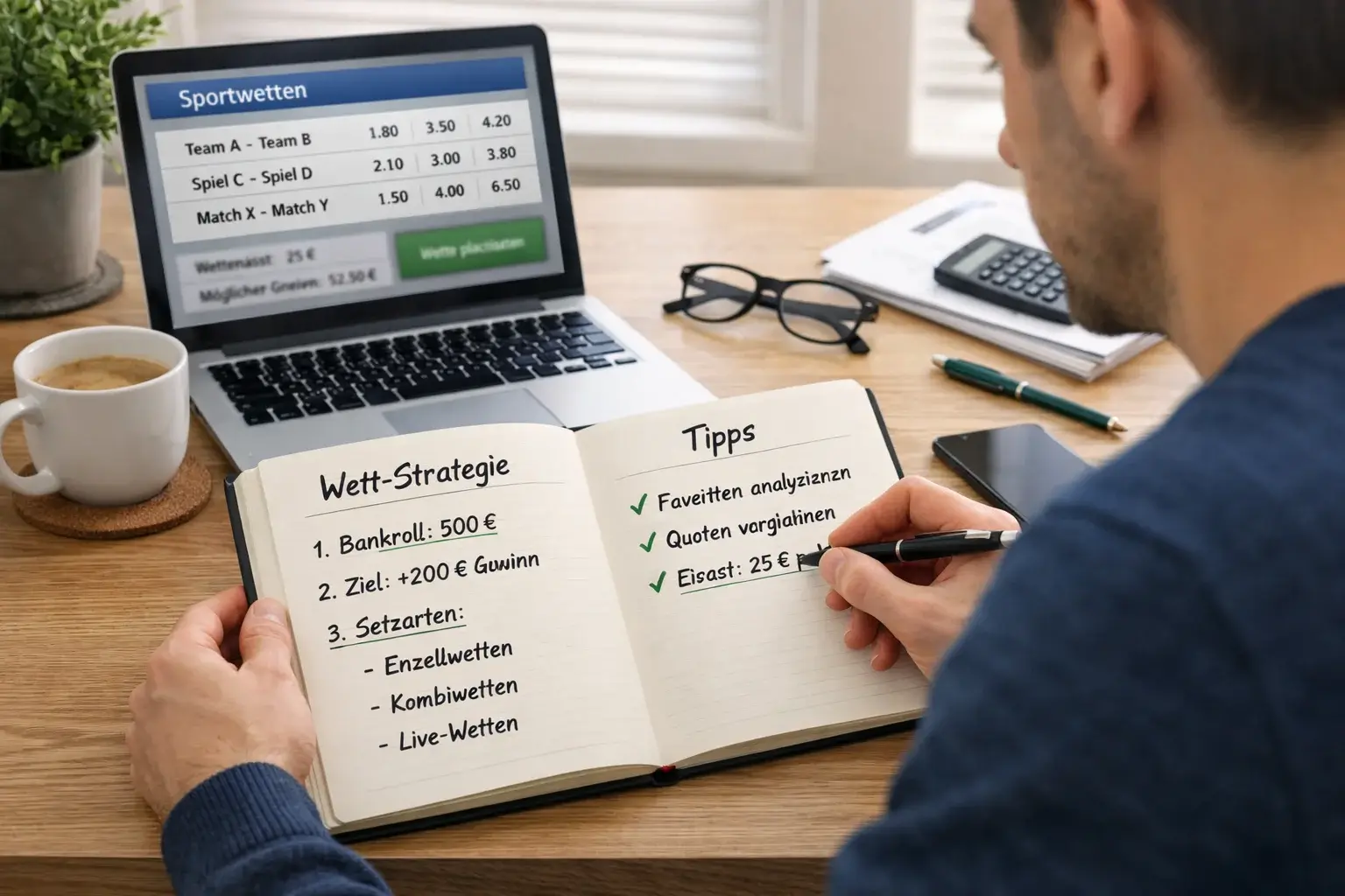 Person plant eine Wettstrategie am Schreibtisch